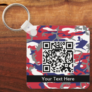 Camouflage, Blue White Red Grey, Military, Army Key Ring
