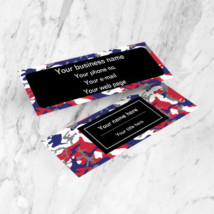 Camouflage, Blue White Red Grey, Military, Army Mini Business Card