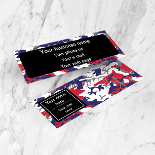 Camouflage, Blue White Red Grey, Military, Army Mini Business Card