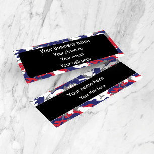 Camouflage, Blue White Red Grey, Military, Army Mini Business Card