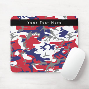 Camouflage, Blue White Red Grey, Military, Army Mouse Pad