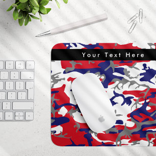 Camouflage, Blue White Red Grey, Military, Army Mouse Pad