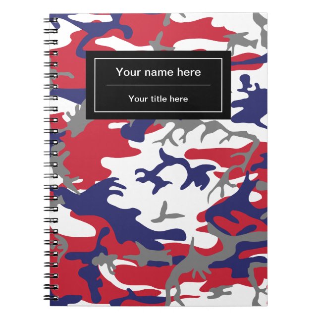 Camouflage, Blue White Red Grey, Military, Army Notebook (Front)