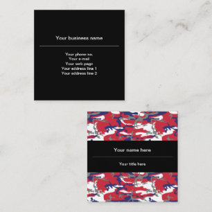 Camouflage, Blue White Red Grey, Military, Army Square Business Card