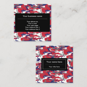 Camouflage, Blue White Red Grey, Military, Army Square Business Card