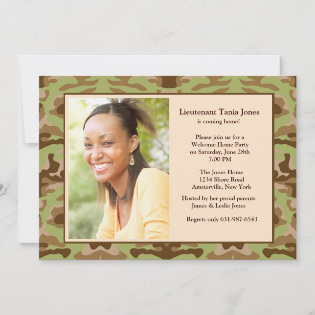 Camouflage Brown Photo Invitation (Front)