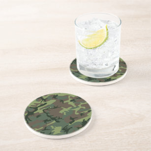 Camouflage Camo Green Brown Pattern Coaster