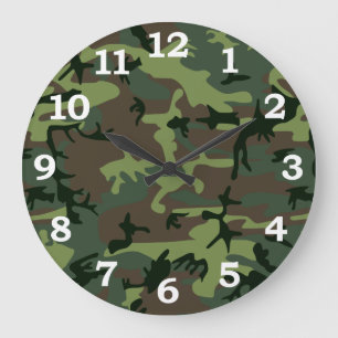 Camouflage Camo Green Brown Pattern Large Clock