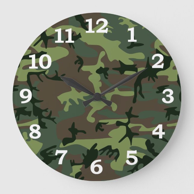 Camouflage Camo Green Brown Pattern Large Clock (Front)