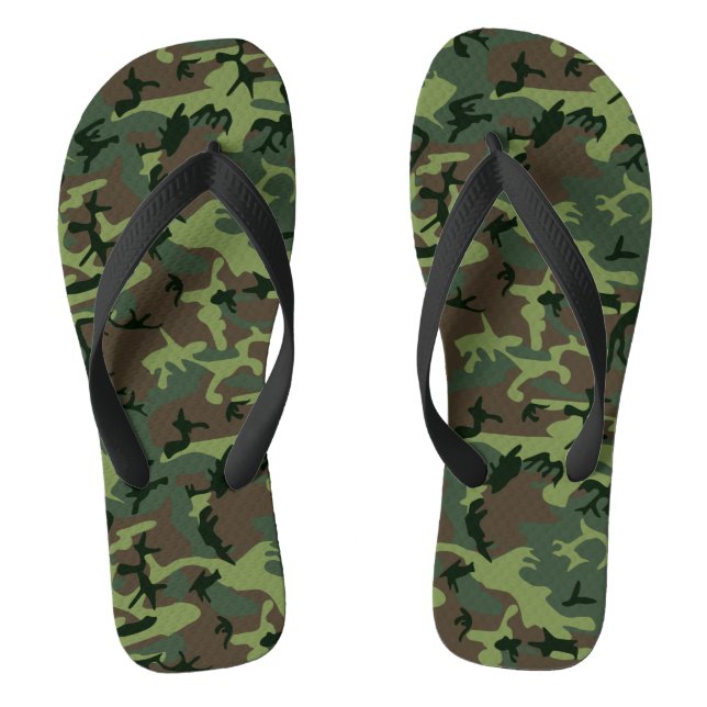 Camouflage Camo Green Brown Pattern Thongs (Footbed)