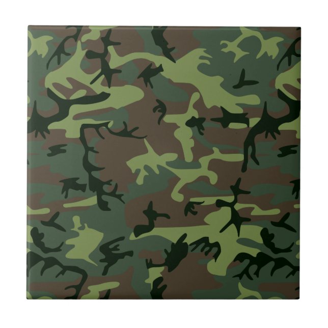 Camouflage Camo Green Brown Pattern Tile (Front)
