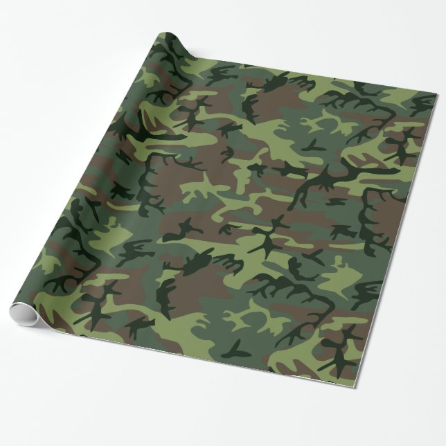 Camouflage Camo Green Brown Pattern Wrapping Paper (Unrolled)