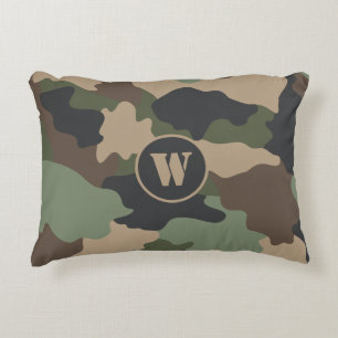 Camouflage Camo Military Khaki Green Tan Monogram Decorative Cushion