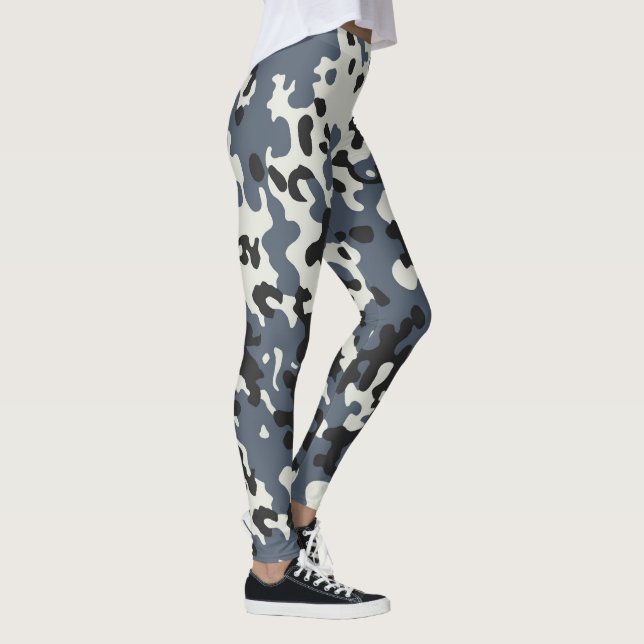 Camouflage Camo Police Grey Black White Leggings (Right)