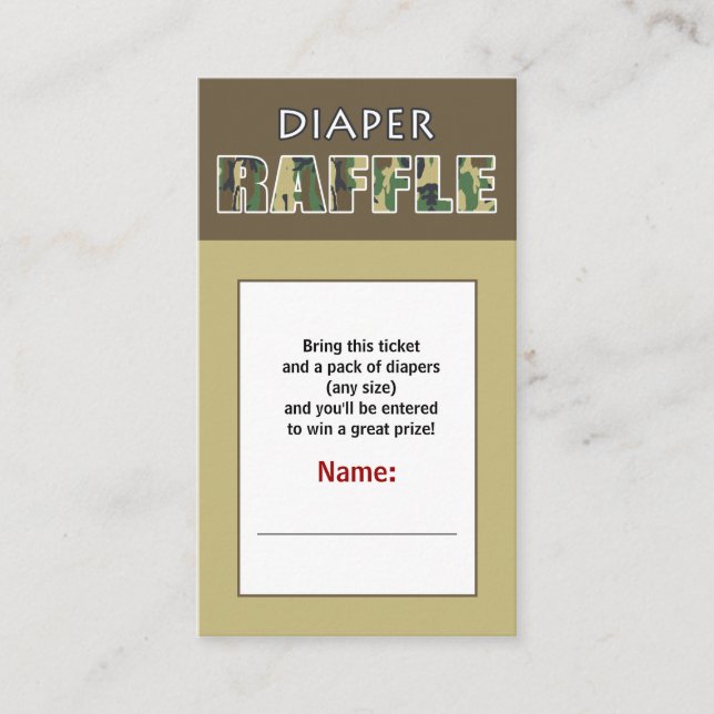 Camouflage / Camo Theme Diaper Raffle Ticket Enclosure Card (Front)