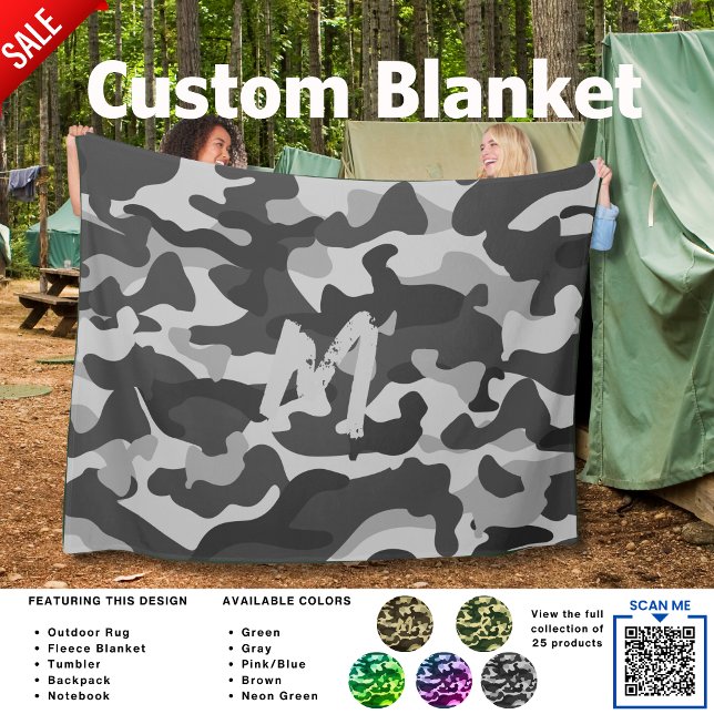  Camouflage Camping Blanket GRAY Personalised (Creator Uploaded)