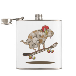 Camouflage Capybara Skateboarding Hip Flask