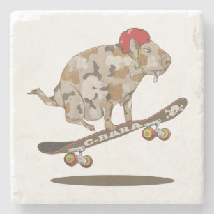 Camouflage Capybara Skateboarding Stone Coaster