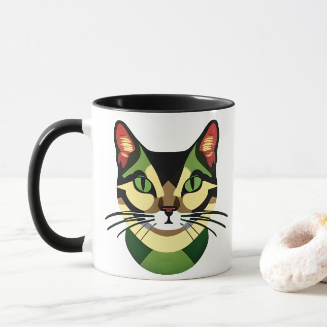 Camouflage Cat Portrait    Mug (With Donut)