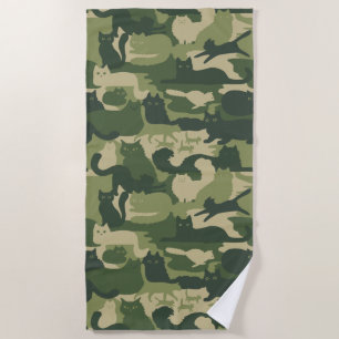 Camouflage Cats Pattern Army Green Kitty Cats Camo Beach Towel