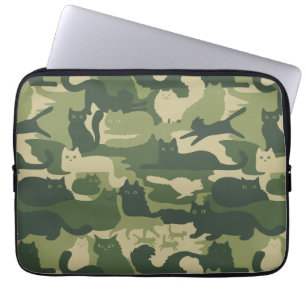Camouflage Cats Pattern Army Green Kitty Cats Camo Laptop Sleeve