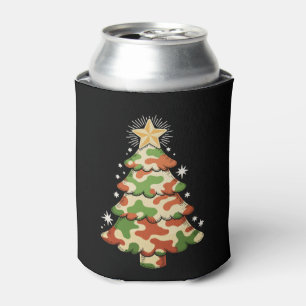 Camouflage Christmas Tree Camo Military Xmas Snow Can Cooler