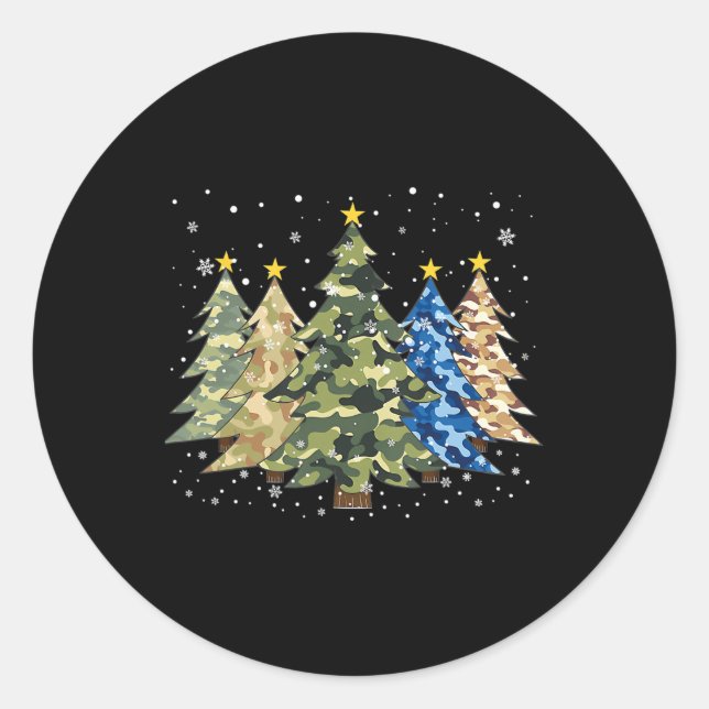 Camouflage Christmas Trees Camo Xmas Tree Family M Classic Round Sticker (Front)