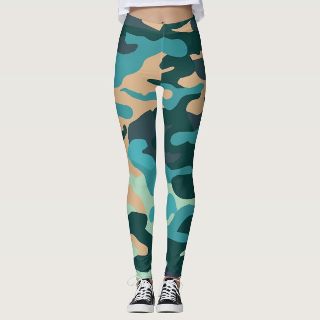 Camouflage Custom Leggings Blue, Green (Front)