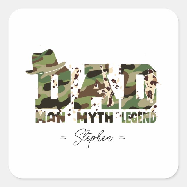 Camouflage "Dad – Man, Myth, Legend" Square Sticker (Front)