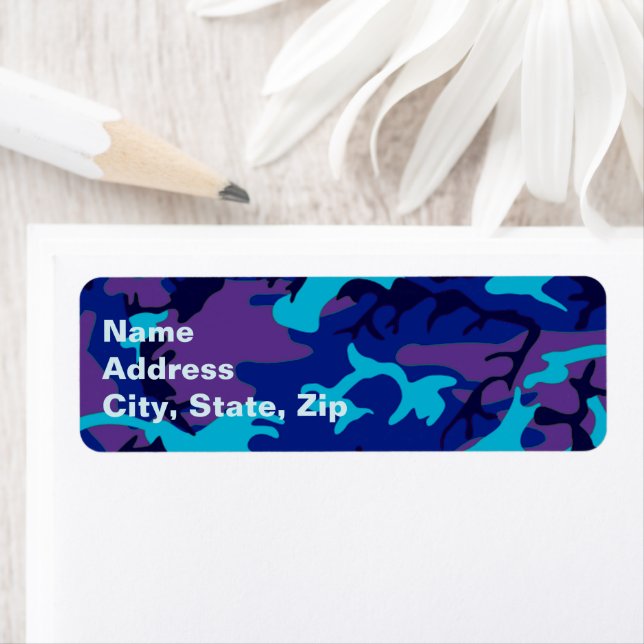 Camouflage Dark Blue and Purple Address Return Address Label (Insitu)