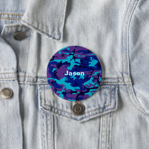 Camouflage Dark Blue & Purple Pattern Add Name 7.5 Cm Round Badge