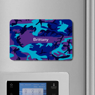 Camouflage Dark Blue & Purple Pattern Add Name Magnet