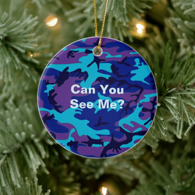 Camouflage Dark Blue & Purple Pattern Funny Quote Ceramic Ornament (Tree)