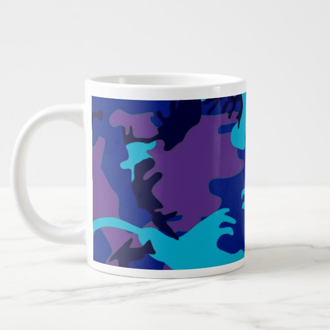 Camouflage Dark Blue & Purple Pattern Large Coffee Mug (Left)