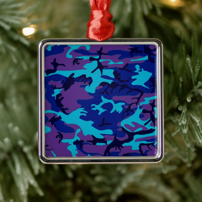 Camouflage Dark Blue & Purple Pattern Metal Ornament (Tree)