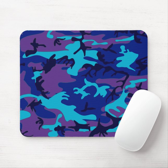 Camouflage Dark Blue & Purple Pattern Mouse Pad (With Mouse)