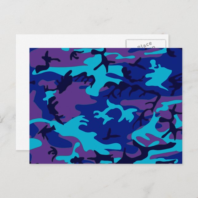Camouflage Dark Blue & Purple Pattern Postcard (Front/Back)