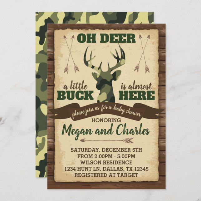 Camouflage Deer Baby Shower Invitation Invite (Front/Back)
