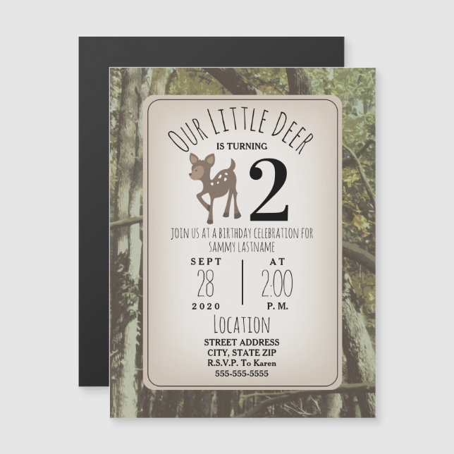 Camouflage Deer Birthday Magnetic Invitation (Front/Back)