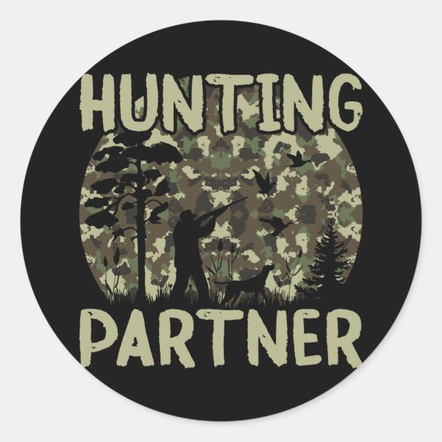 Camouflage Duck Hunting Dog Partner Classic Round Sticker (Front)