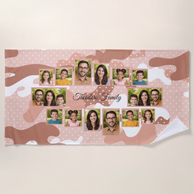 Camouflage Family Photo Collage Beach Towel (Front)