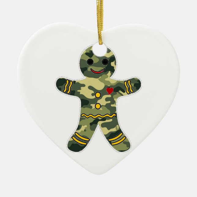 Camouflage Gingerbread Man Ceramic Ornament (Front)