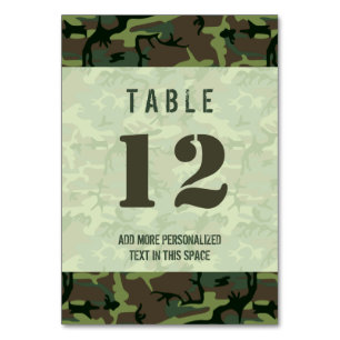 Camouflage Green Brown Camo Pattern Personalised Table Number