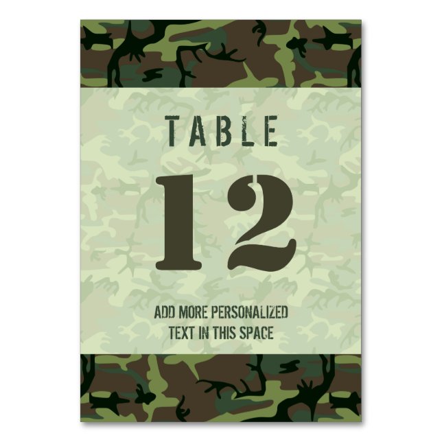 Camouflage Green Brown Camo Pattern Personalised Table Number (Front)