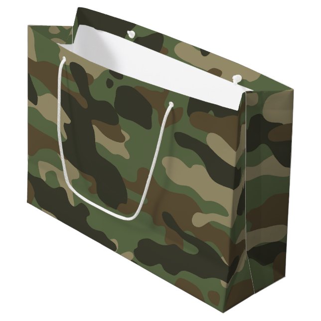 Camouflage Green Camo Army Pattern Large Gift Bag (Front Angled)