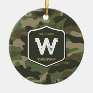 Camouflage Green Camo Army Pattern Monogram  Ceramic Ornament