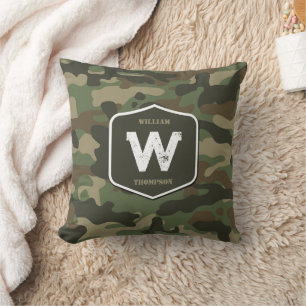 Camouflage Green Camo Army Pattern Monogram   Cushion