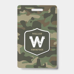 Camouflage Green Camo Army Pattern Monogram ID Badge