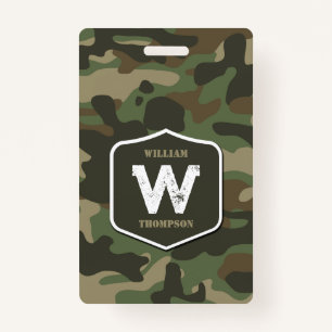 Camouflage Green Camo Army Pattern Monogram ID Badge