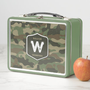 Camouflage Green Camo Army Pattern Monogram  Metal Lunch Box